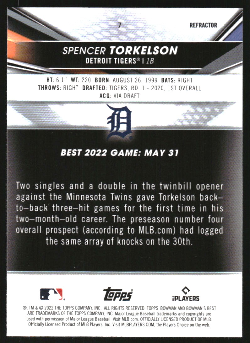 2022 Bowman's Best Refractors #7 Spencer Torkelson