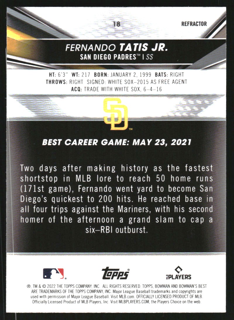 2022 Bowman's Best Refractors #18 Fernando Tatis Jr.
