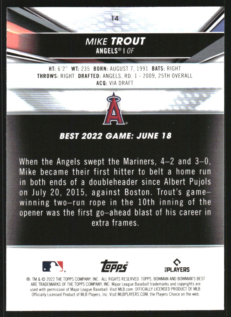 2022 Bowman's Best Atomic Refractors #14 Mike Trout