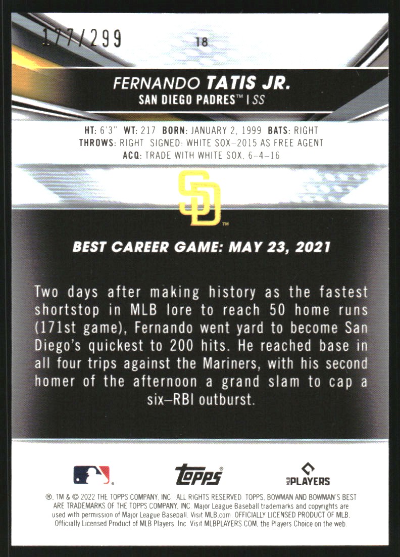 2022 Bowman's Best Mini Diamond Refractors #18 Fernando Tatis Jr.