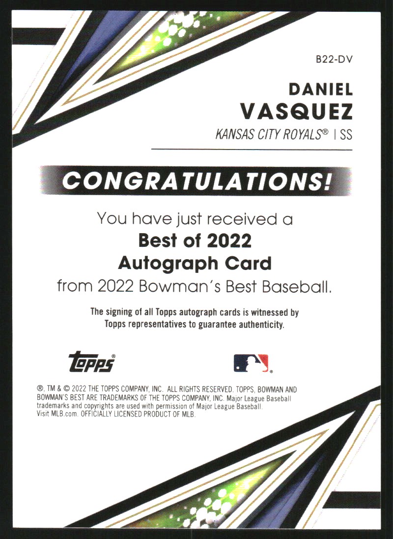 2022 Bowman's Best Best of '22 Autographs Green Refractors #B22DV Daniel Vasquez