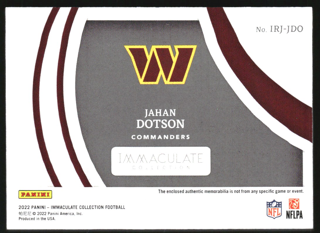2022 Immaculate Collection Clearly Immaculate Rookie Jerseys #14 Jahan Dotson