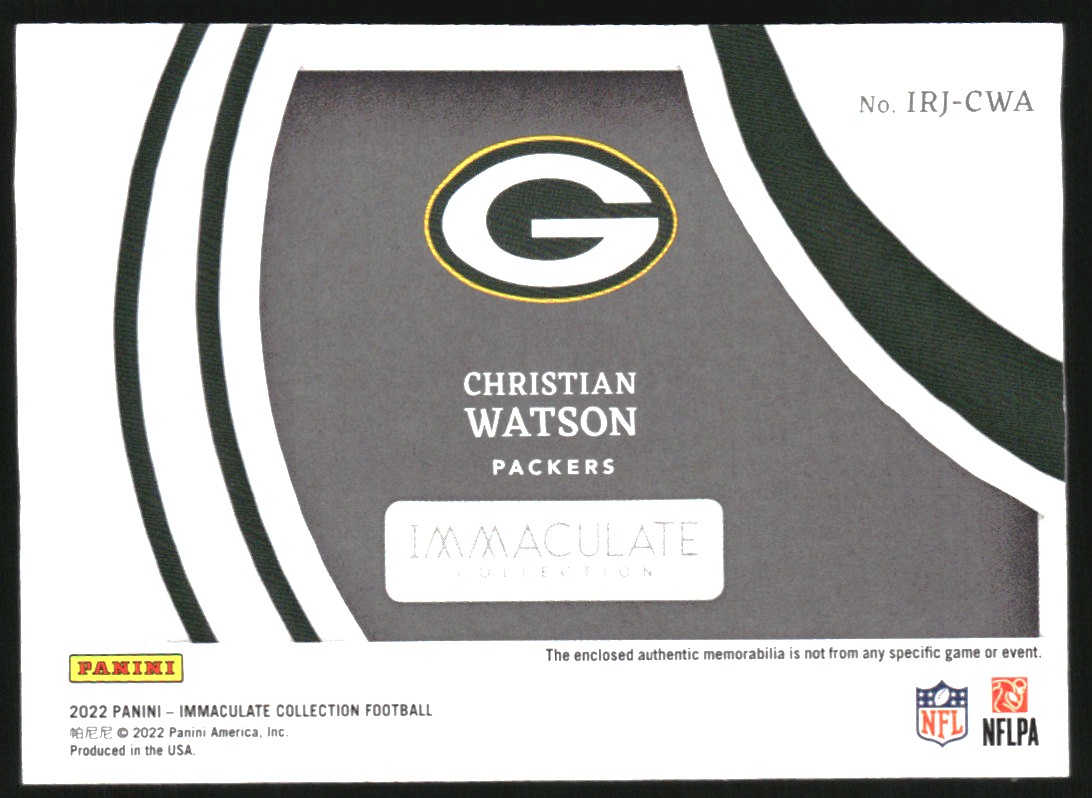 2022 Immaculate Collection Clearly Immaculate Rookie Jerseys #20 Christian Watson