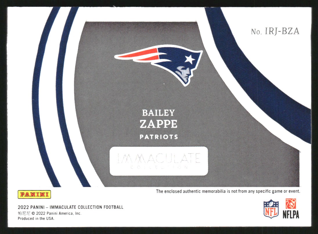 2022 Immaculate Collection Clearly Immaculate Rookie Jerseys #41 Bailey Zappe