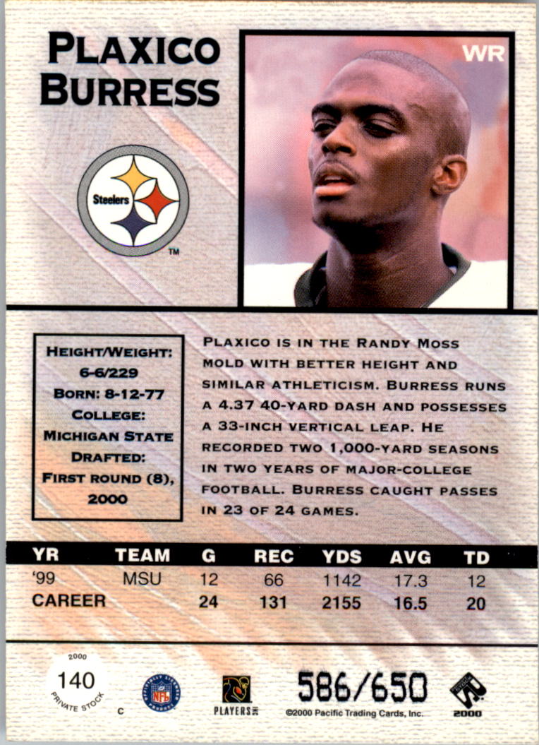 2000 Private Stock Retail #140 Plaxico Burress RC back image