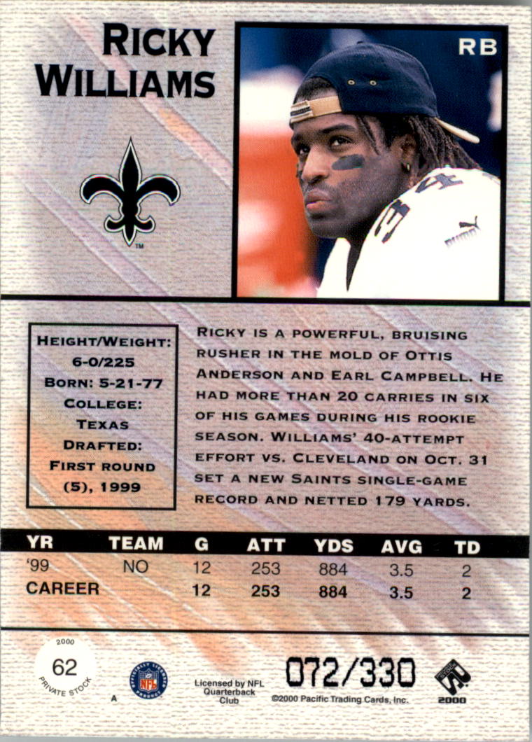 2000 Private Stock Silver #62 Ricky Williams back image