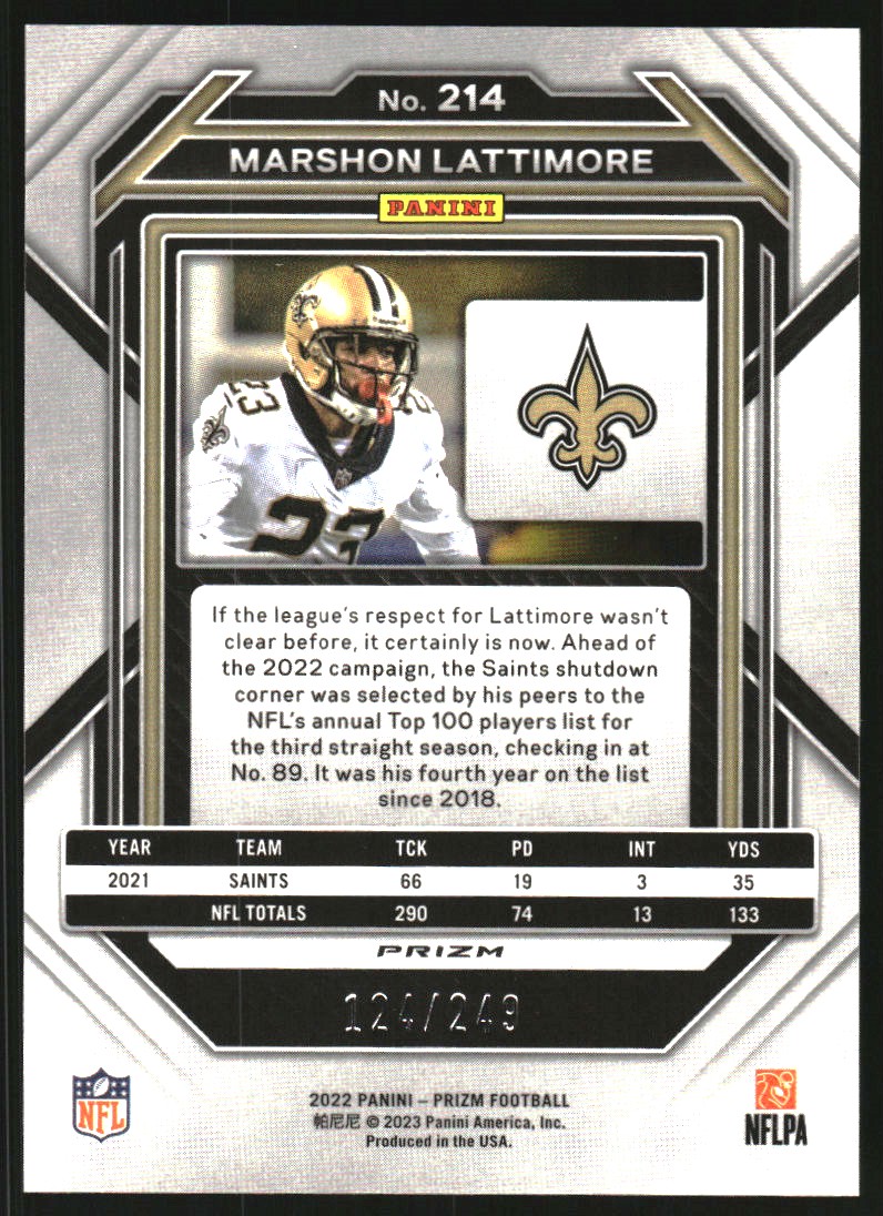 2022 Panini Prizm Prizms Orange #214 Marshon Lattimore