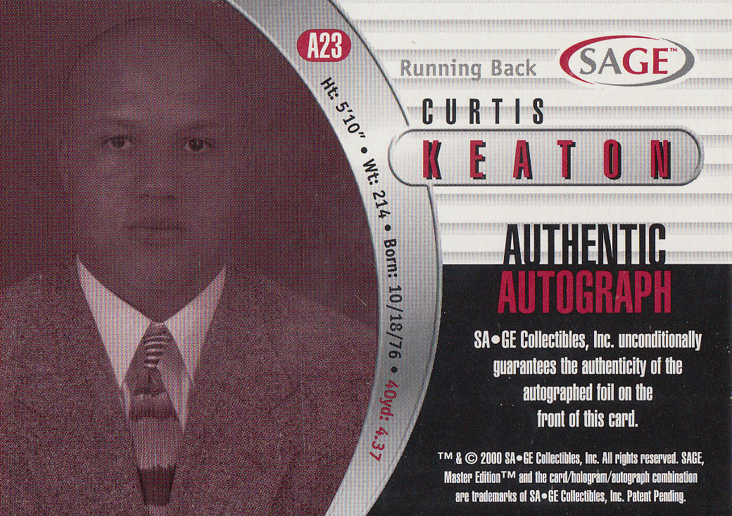 2000 SAGE Autographs Red #A23 Curtis Keaton/999 back image