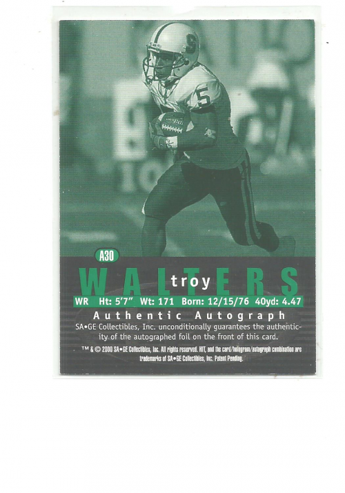 2000 SAGE HIT Autographs Emerald #30 Troy Walters back image