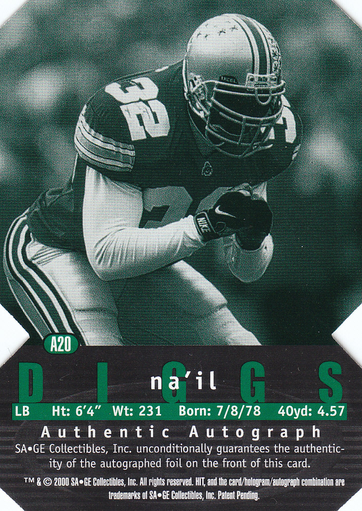 2000 SAGE HIT Autographs Emerald Die Cuts #20 Na'il Diggs back image
