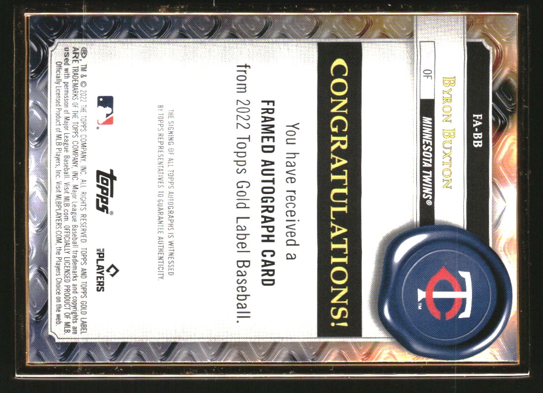 2022 Topps Gold Label Framed Autographs #FABB Byron Buxton