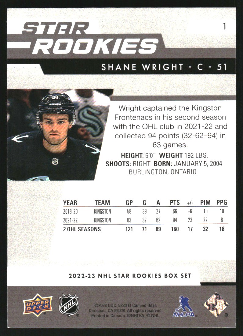2022-23 Upper Deck Star Rookies Blue #1 Shane Wright