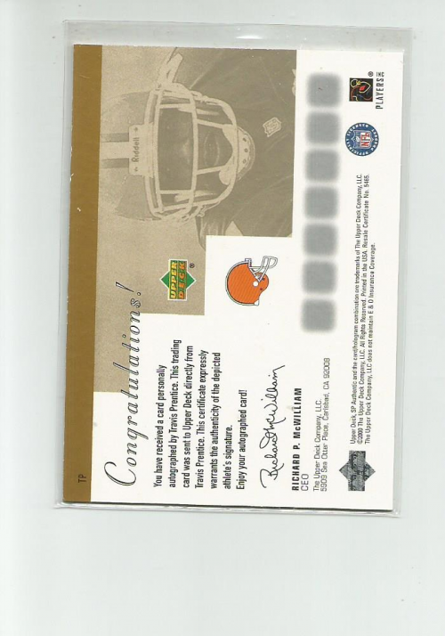 2000 SP Authentic Sign of the Times #TP Travis Prentice back image