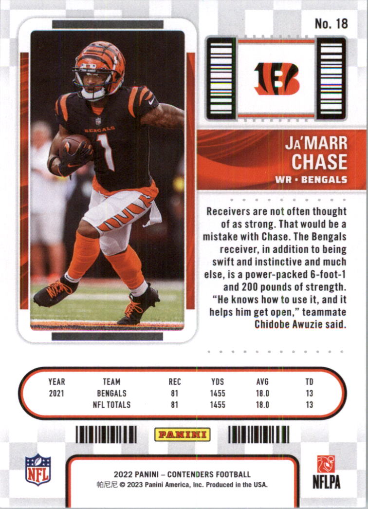 2022 Contenders Season Ticket #18 Ja'Marr Chase NM-MT Bengals