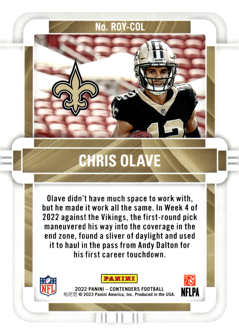 2022 Panini Mosaic Chris Olave Green Prizm RC New Orleans Saints #313