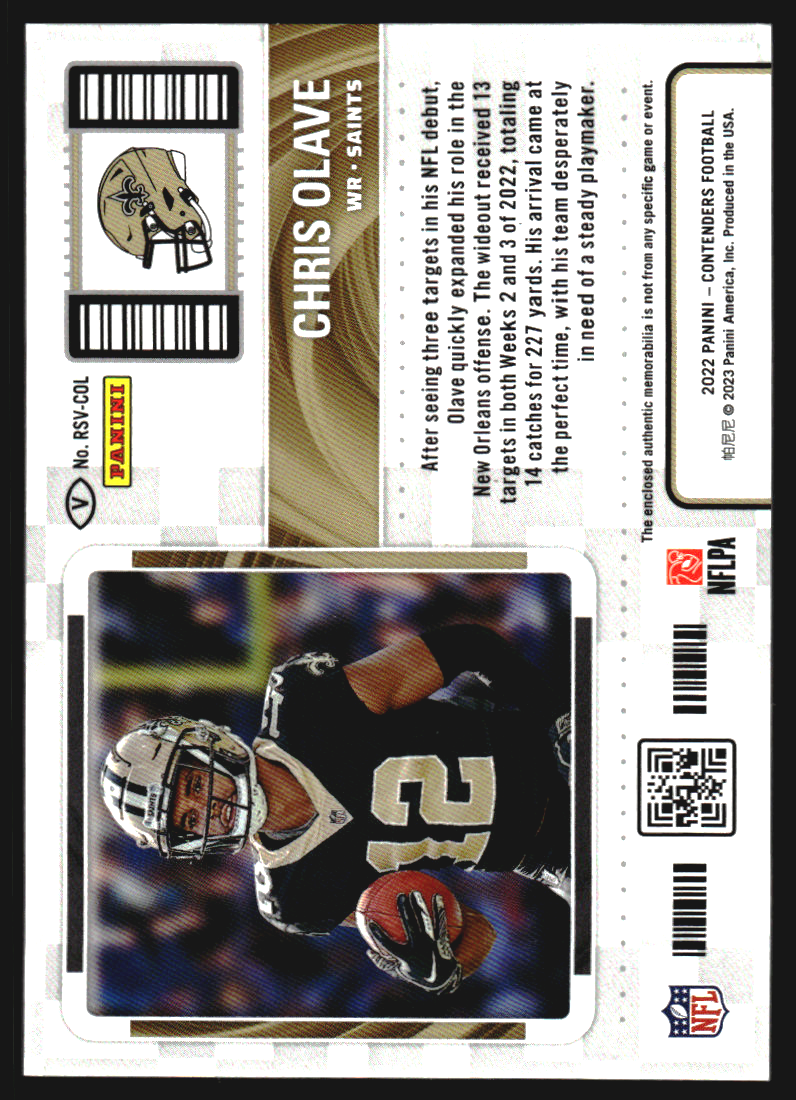 2022 Panini Contenders Rookie Ticket Swatches Variation #9 Chris Olave