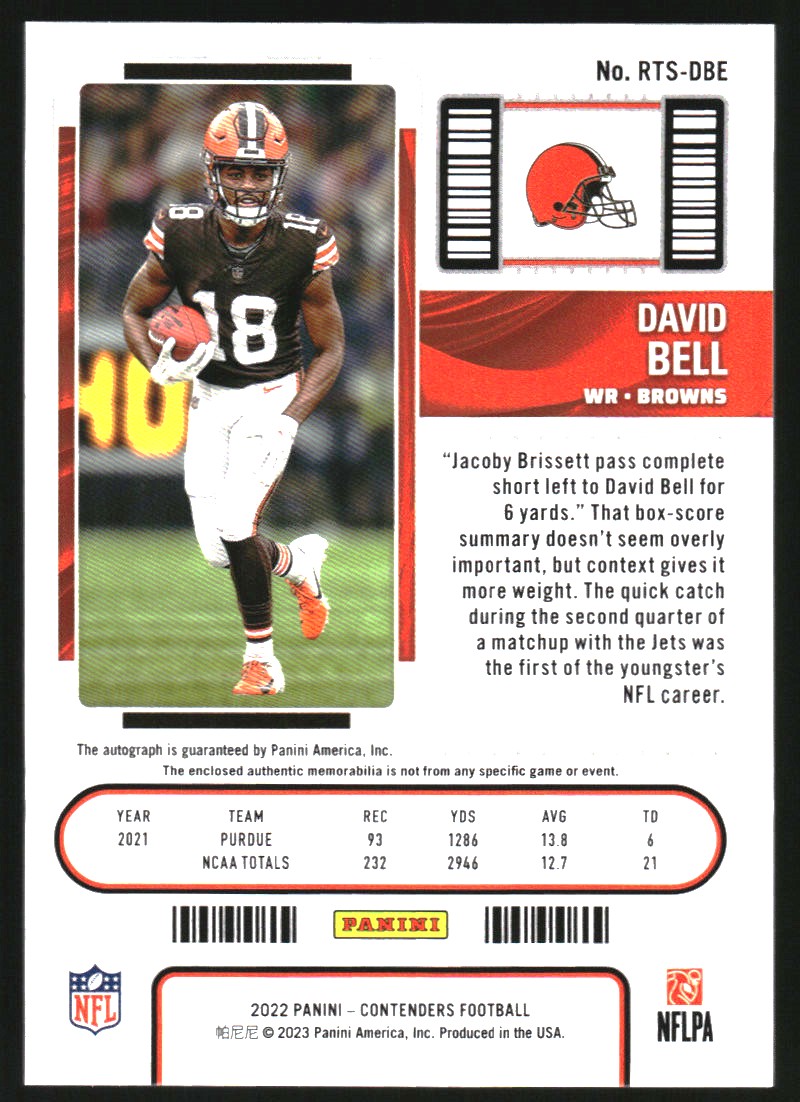 2022 Panini Contenders Rookie Ticket Swatches Autographs #13 David Bell