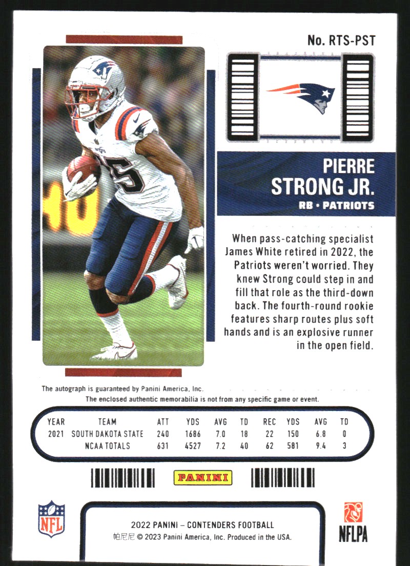 2022 Panini Contenders Rookie Ticket Swatches Autographs #31 Pierre Strong Jr.