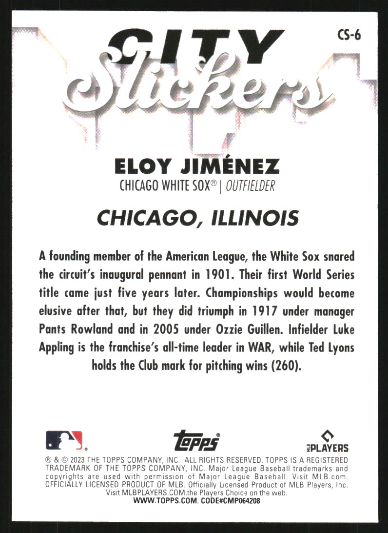 2023 Topps Big League City Slickers Card of Eloy Jimenez - White Sox