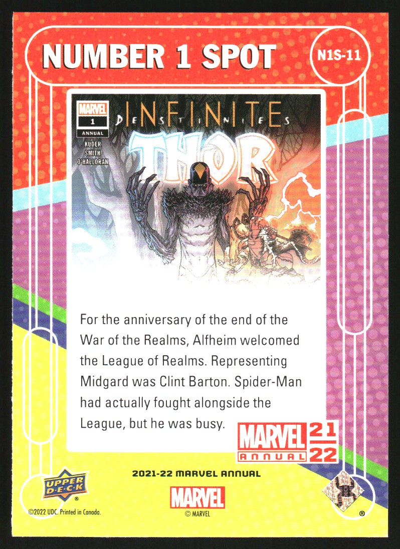 2021-22 Upper Deck Marvel Annual Number 1 Spot #N1S11 Thor Annual