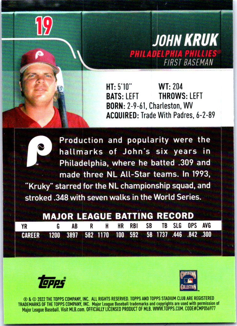 2022 Topps Stadium Club John Kruk Philadelphia Phillies 19