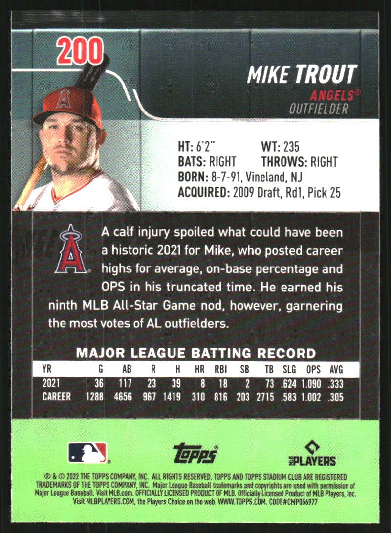 2022 Stadium Club Chrome #200 Mike Trout