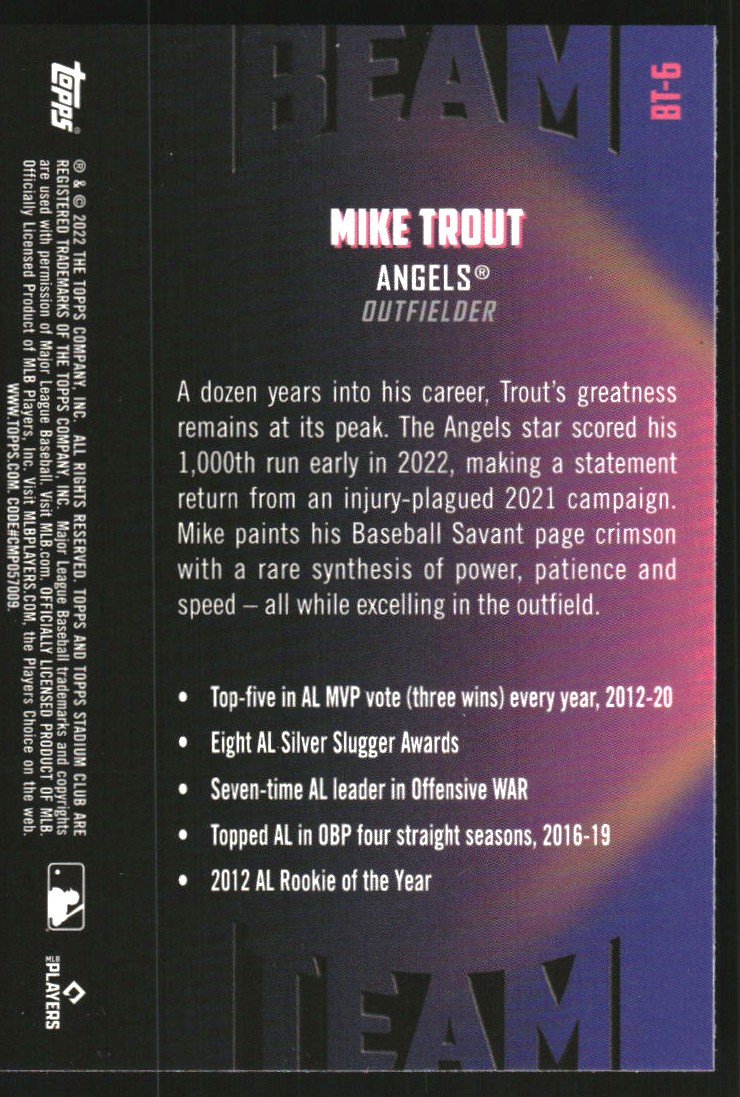 2022 Stadium Club Chrome Beam Team #BT6 Mike Trout