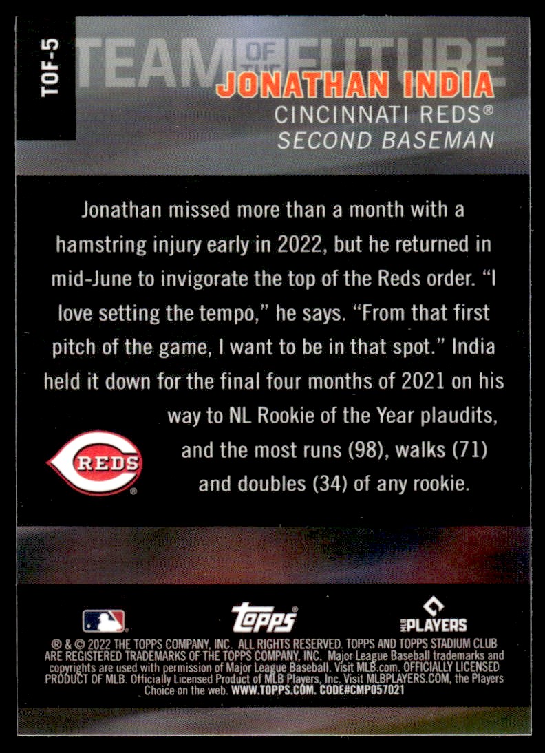 2022 Stadium Club Chrome Team of the Future Wave Refractors #TOF5 Jonathan India