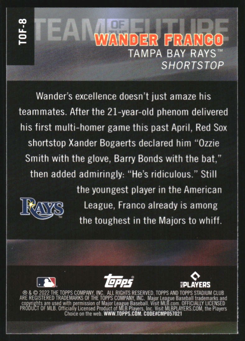 2022 Stadium Club Chrome Team of the Future Wave Refractors #TOF8 Wander Franco