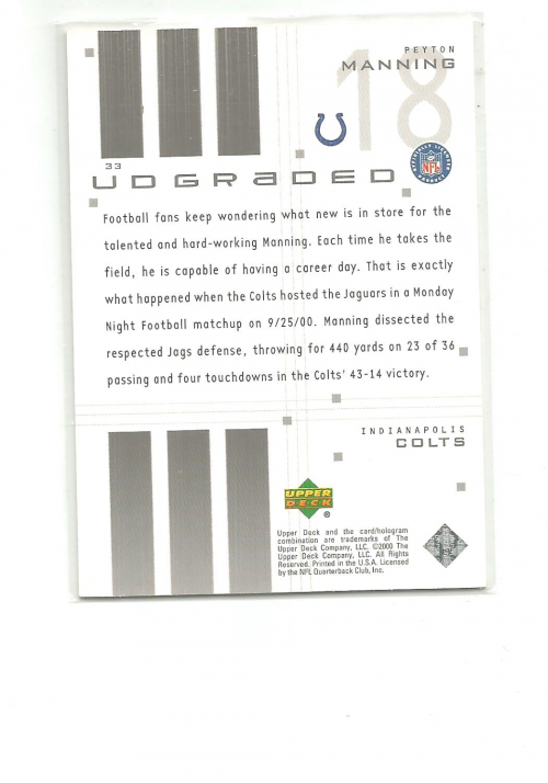 2000 UD Graded #33 Peyton Manning back image