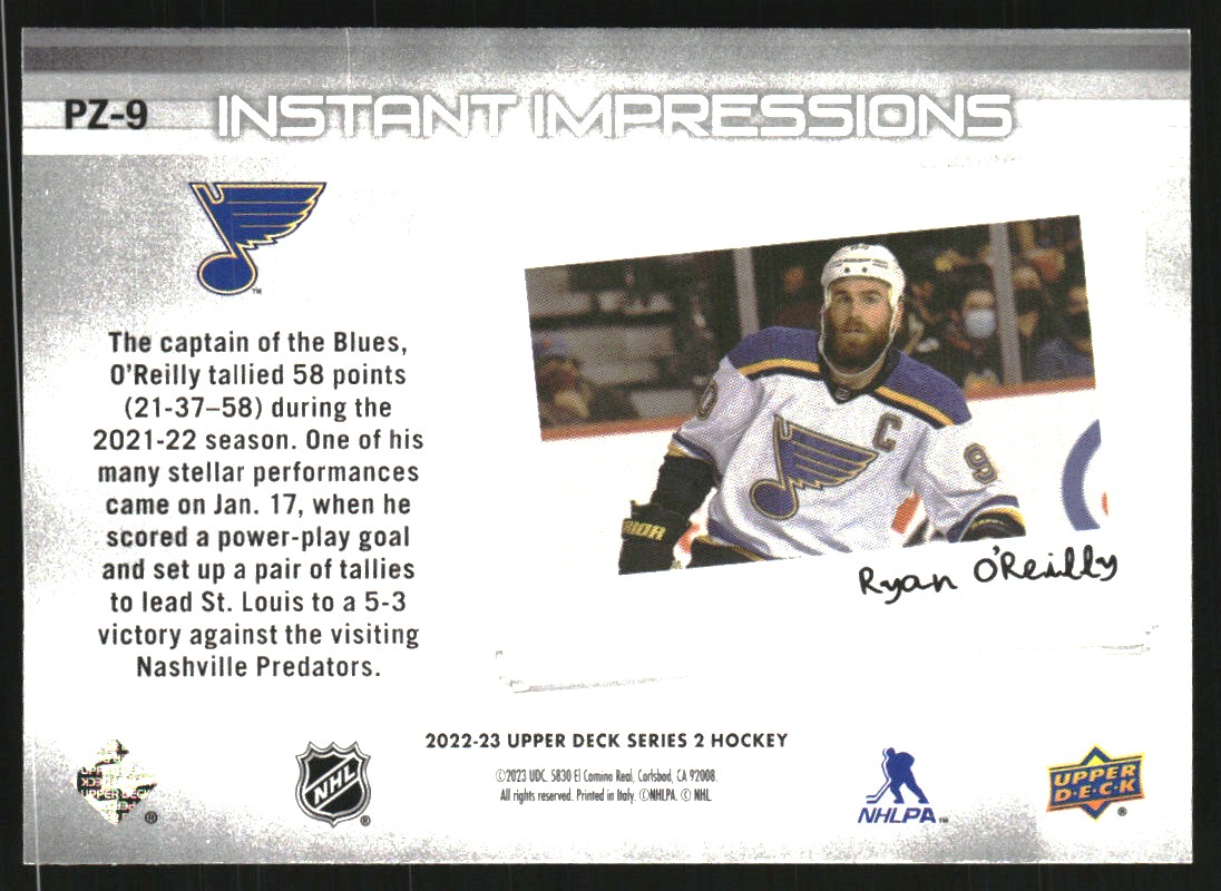 2022-23 Upper Deck Instant Impressions #PZ9 Ryan O'Reilly