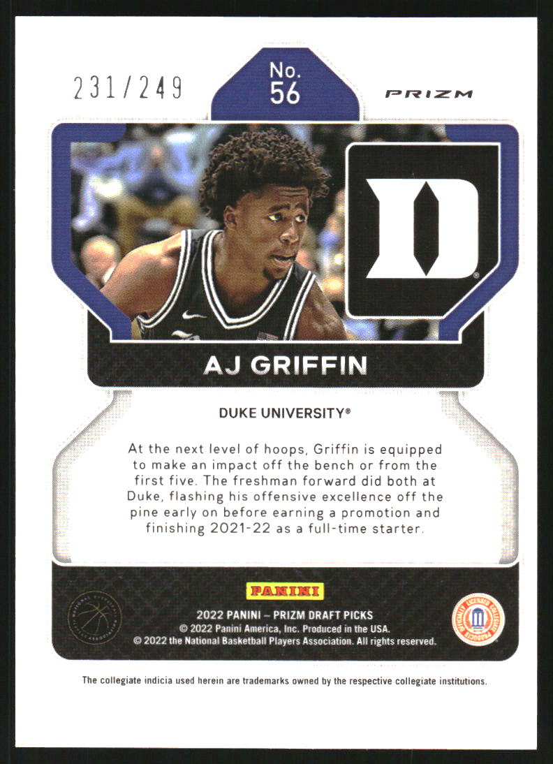 2022-23 Panini Prizm Draft Picks Prizms Blue Wave #56 AJ Griffin