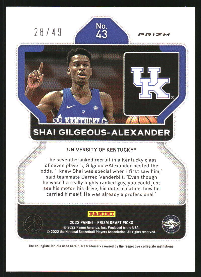 2022-23 Panini Prizm Draft Picks Prizms Orange Pulsar #43 Shai Gilgeous-Alexander