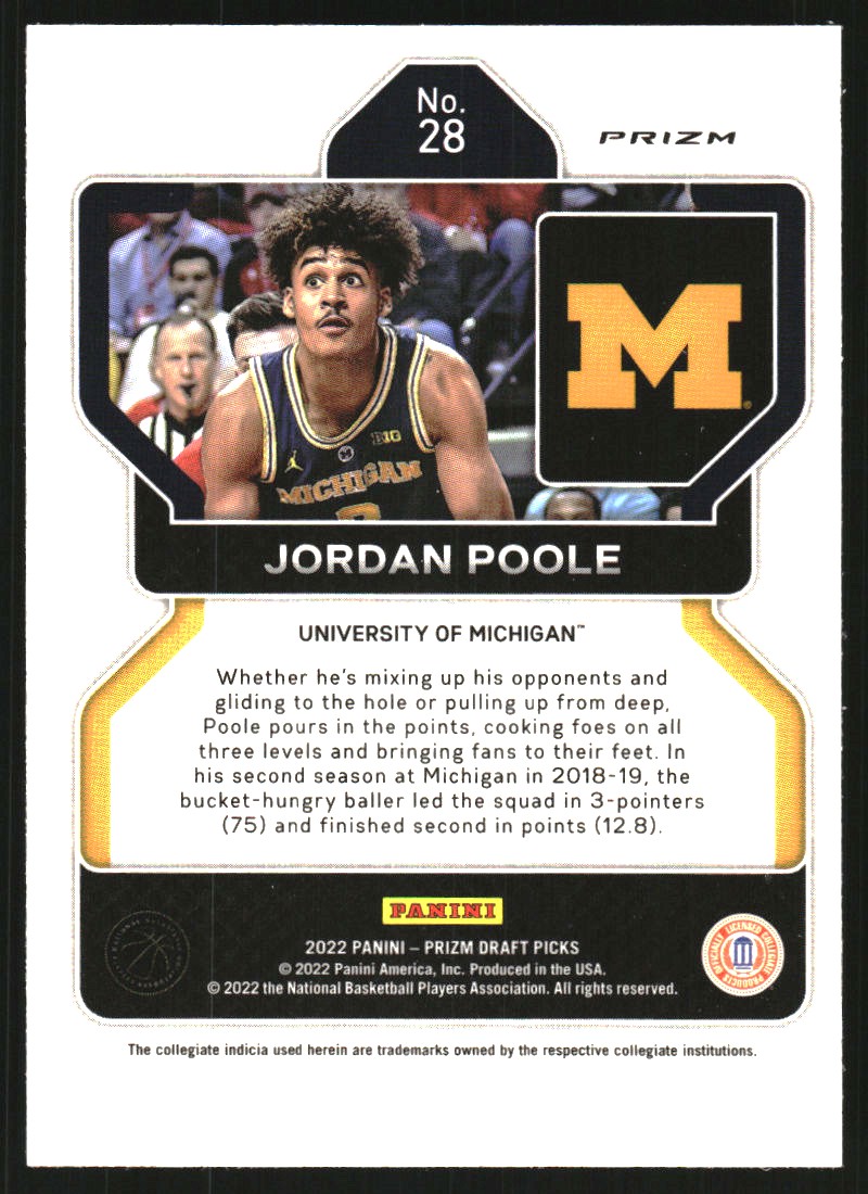 2022-23 Panini Prizm Draft Picks Prizms Silver #28 Jordan Poole