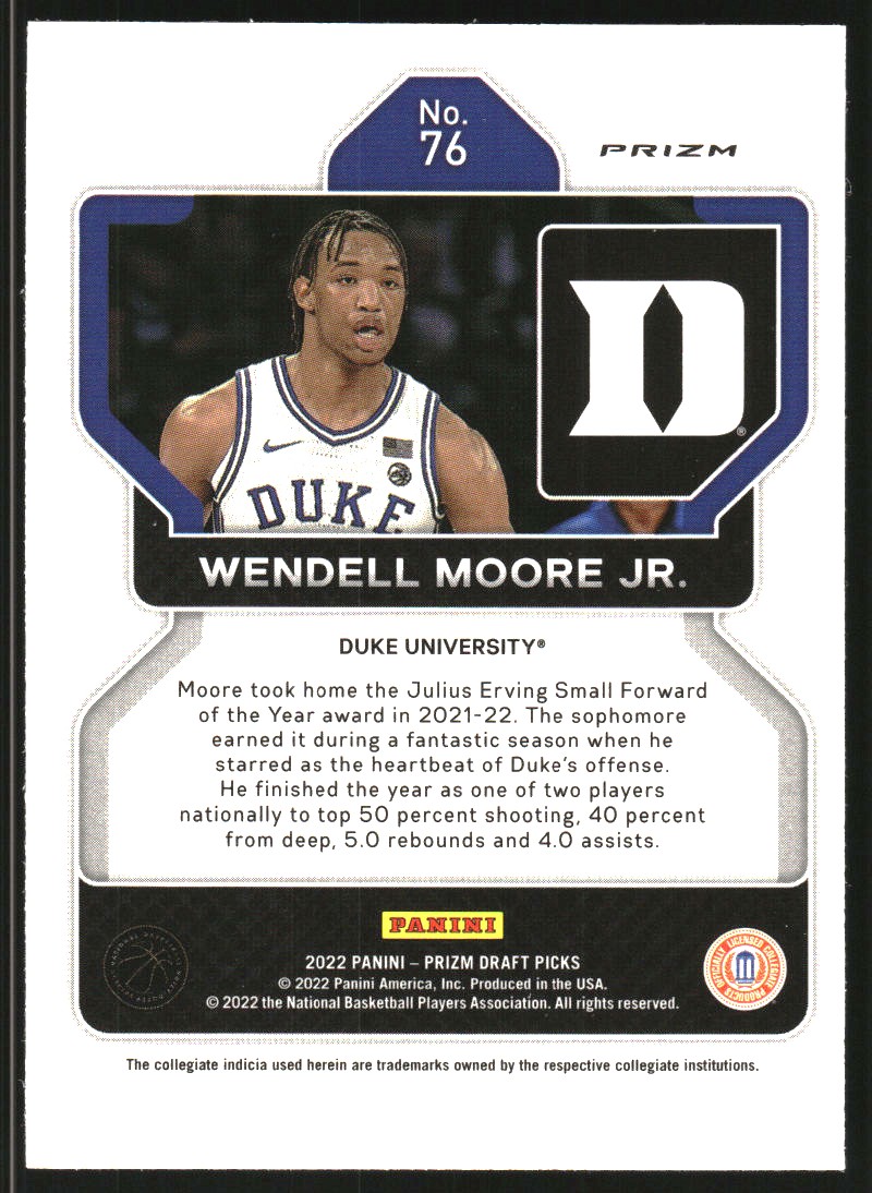 2022-23 Panini Prizm Draft Picks Prizms Silver #76 Wendell Moore Jr.