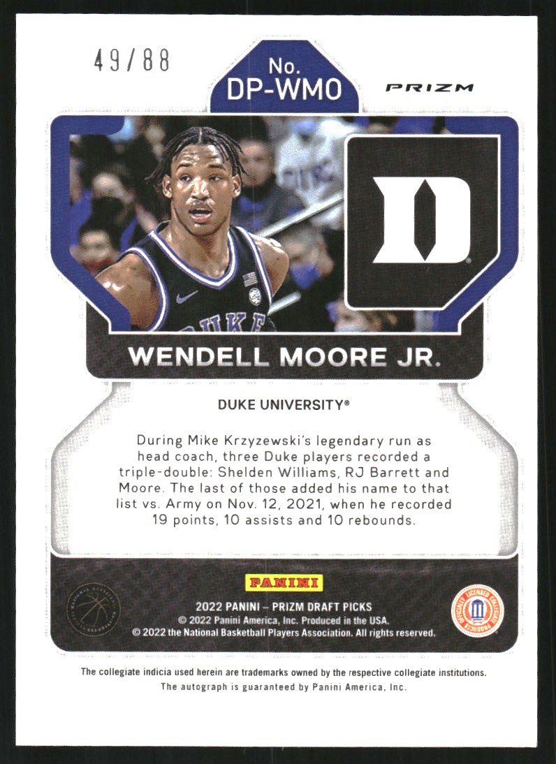 2022-23 Panini Prizm Draft Picks Draft Picks Autographs Prizms Choice Red #28 Wendell Moore Jr.
