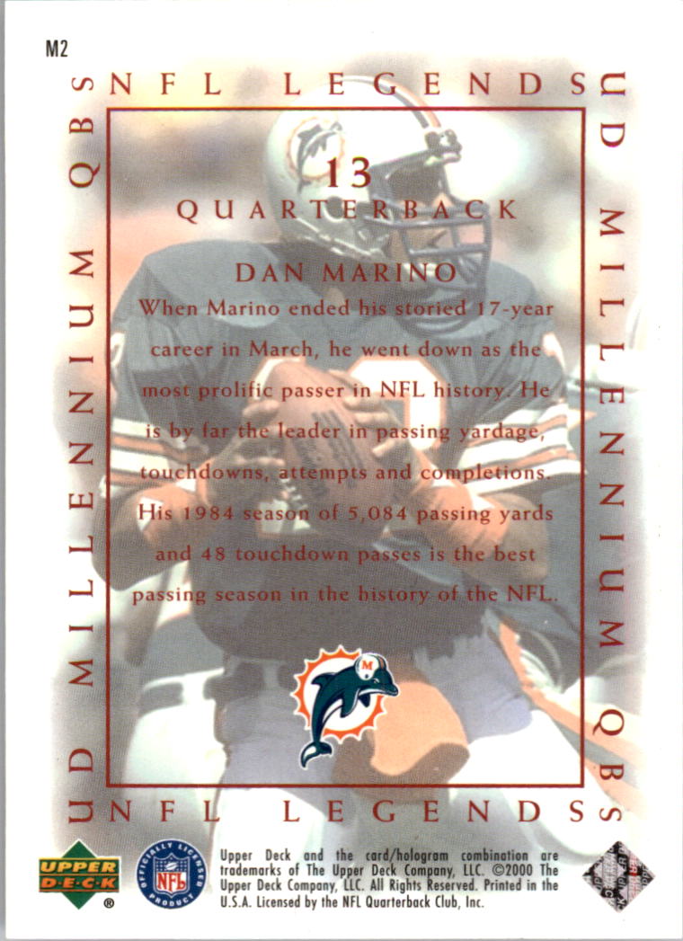 Dan Marino 2000 Upper Deck Nfl Legends Game Used Memorabilia