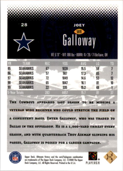 2000 Ultimate Victory Parallel 100 #28 Joey Galloway