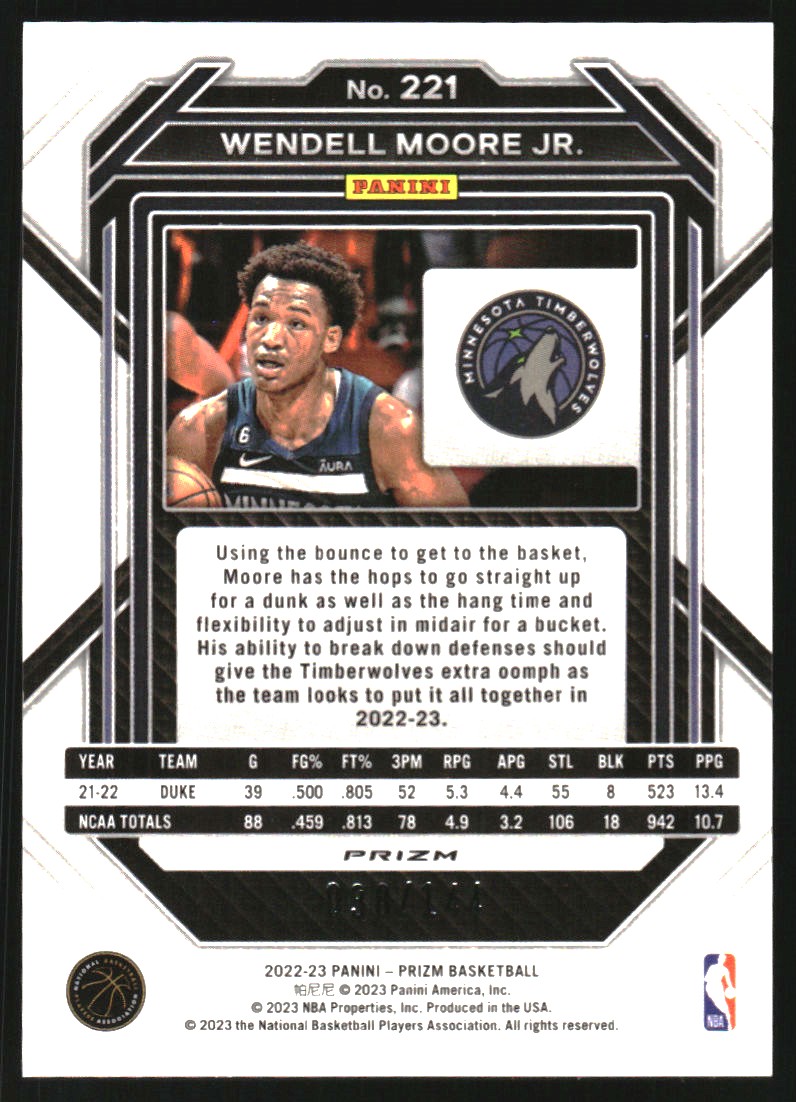 2022-23 Panini Prizm Prizm Blue Sparkle #221 Wendell Moore Jr.