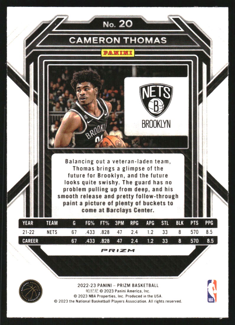 2022-23 Panini Prizm Prizm Red Sparkle #20 Cameron Thomas on