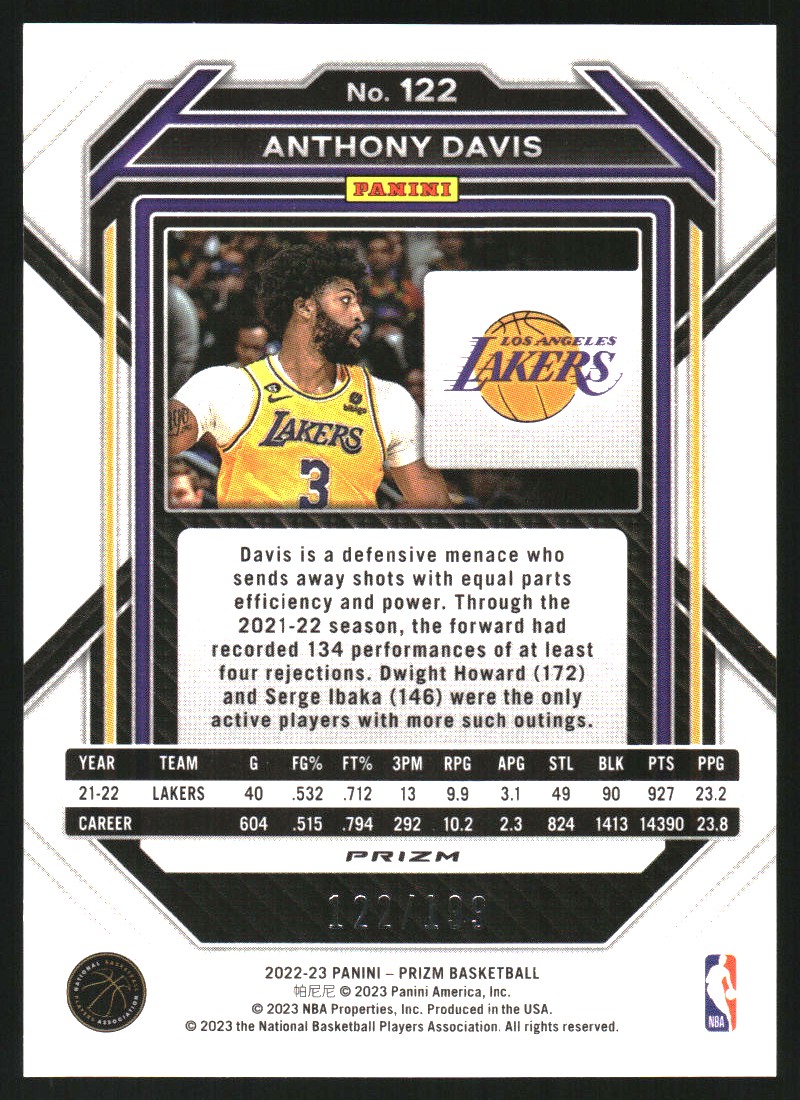 2022-23 Panini Prizm Prizms Blue #122 Anthony Davis