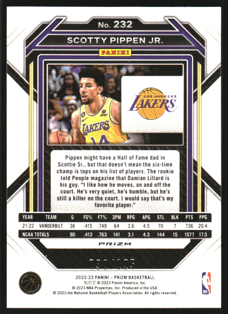 2022-23 PANINI DONRUSS optique Scotty Pippen Jr. Rookie classé RC #228