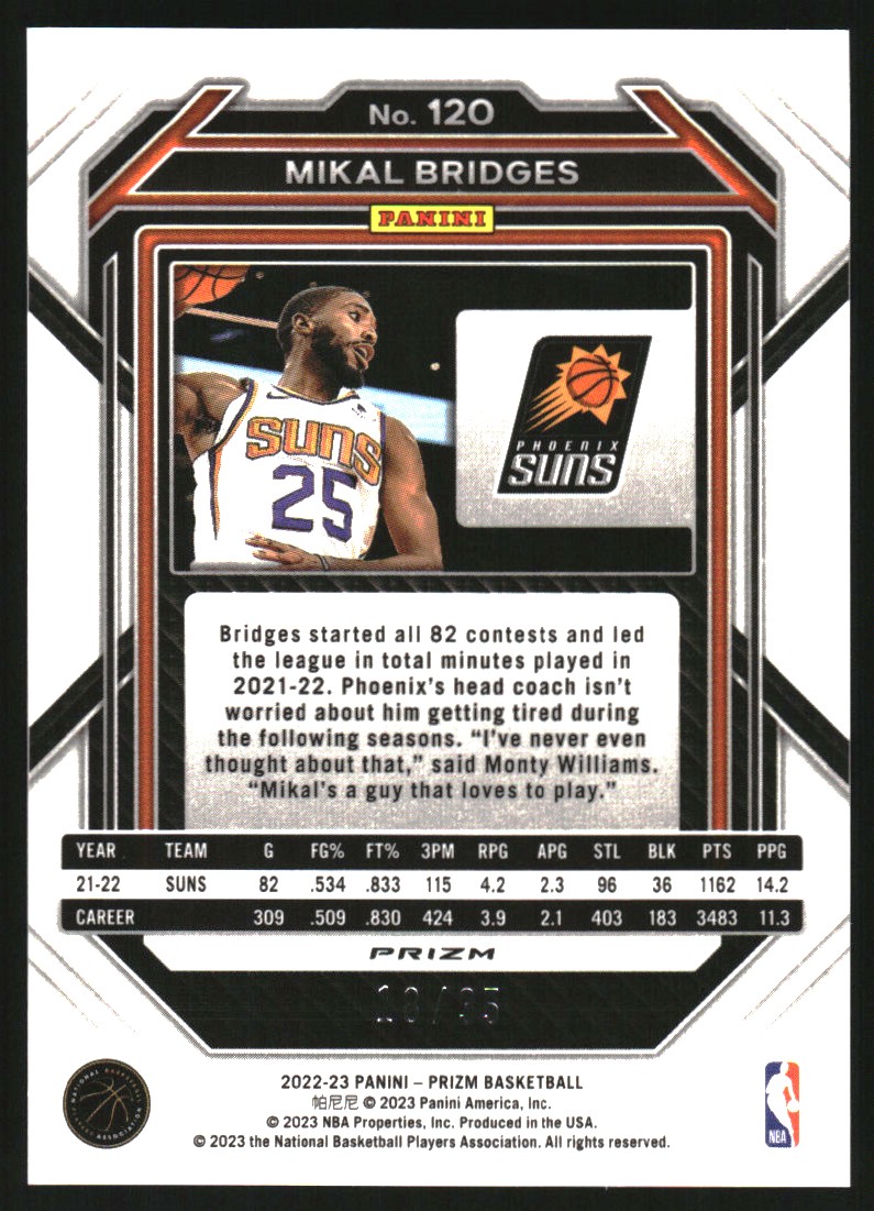 2022-23 Panini Prizm Prizms Blue Shimmer FOTL #120 Mikal Bridges