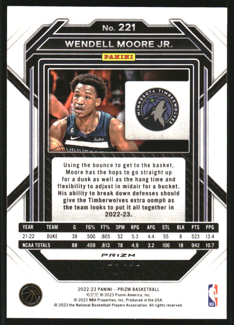 2022-23 Panini Prizm Prizms Choice Red #221 Wendell Moore Jr.