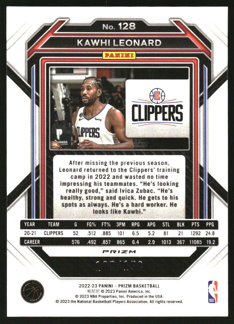 2022-23 Panini Prizm Prizms Fast Break Blue #128 Kawhi Leonard