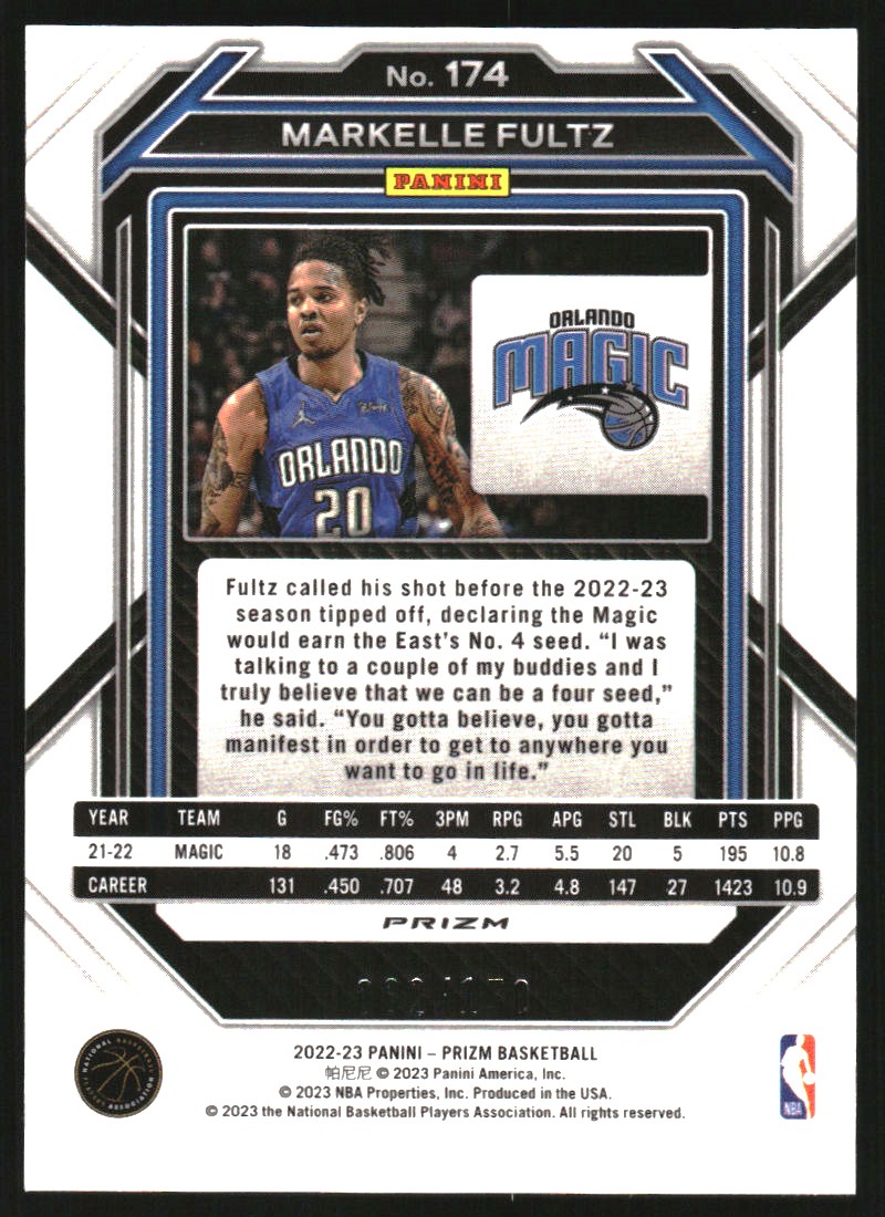 2022-23 Panini Prizm Prizms Fast Break Blue #174 Markelle Fultz on
