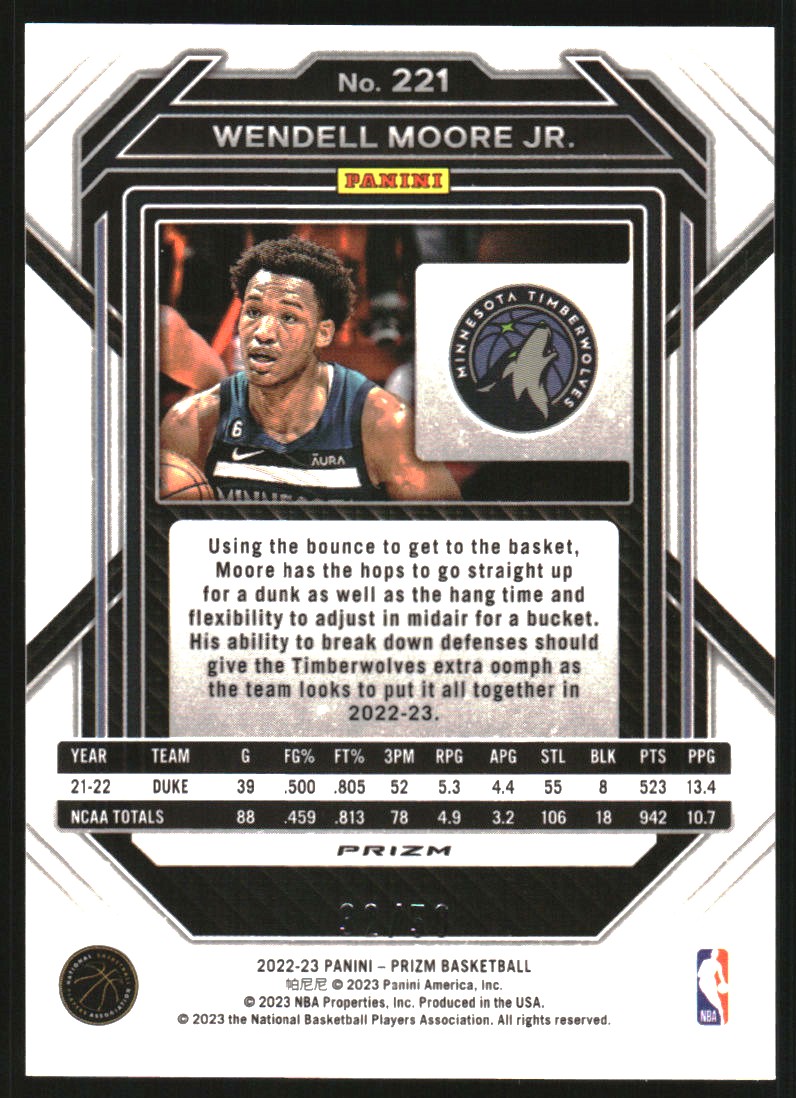 2022-23 Panini Prizm Prizms Fast Break Pink #221 Wendell Moore Jr.