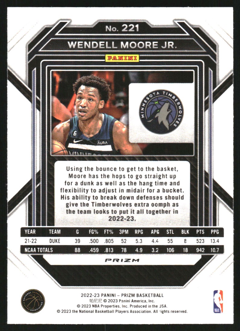 2022-23 Panini Prizm Prizms Ice #221 Wendell Moore Jr.