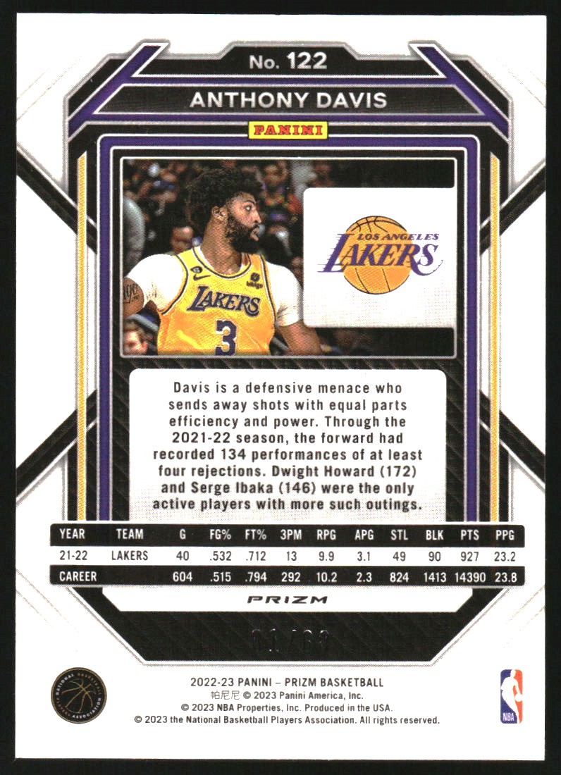 2022-23 Panini Prizm Prizms Orange Wave #122 Anthony Davis