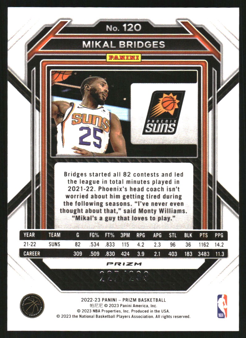 2022-23 Panini Prizm Prizms Red #120 Mikal Bridges